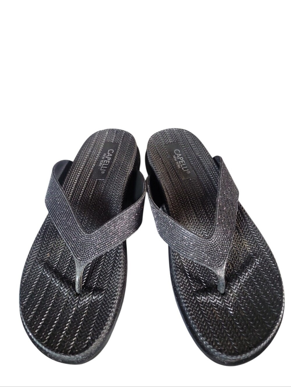 Capelli New York Black Sparkle Thong Flip Flop Sandals Sz 8